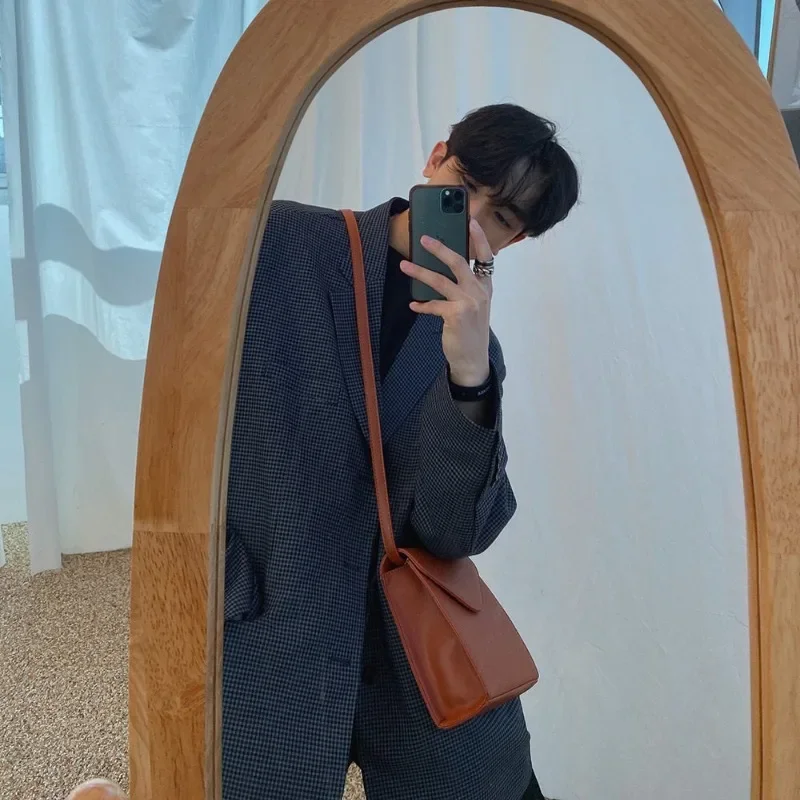 2025 NEW KOREAN VERSION OF THE SIMPLE VERTICAL CELL PHONE BAG LEATHER SENIOR SENSE SHOULDER BAG MEN INS WIND CROSSBODY BAGS - AliExpress 1524