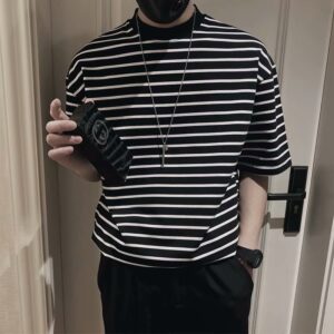 Premium Black & White Horizontal Striped Casual T-Shirt – Garb Streetwear Edition