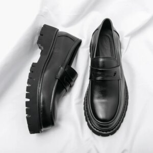 New Platform Shoes Loafers Shoes Men Thick-soled Wedding Shoes Black Formal Business Shoes Slip-on Leather Increase Casual Shoes - AliExpress 322
