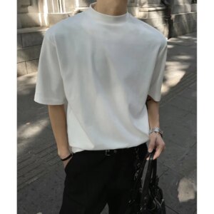 Summer Cotton Short Sleeved T-shirt Men White Casual T Shirt Men Korean Stand Up Collar Black T Shirt Mens Top Plus Size 5XL - AliExpress 200000343