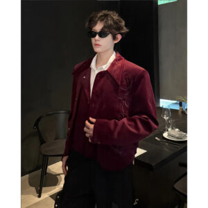 GARB Men’s Retro Embroidered Velvet Faux Two-Piece Lapel Jacket – Autumn/Winter Collection
