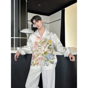 GARB Men’s Printed Pearl & Diamond-Studded Lapel Shirt