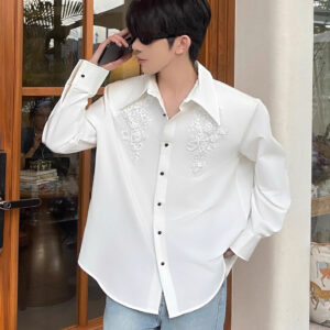 GARB Men's Loose Fit Lapel Long Sleeve Shirt – Casual Solid Color Shirt for Spring & Autumn