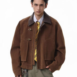 GARB Men’s Boxy Barn Jacket – Loose-Fit Workwear with Leather Collar, Oversized Pockets & Aviation Buckle Details
