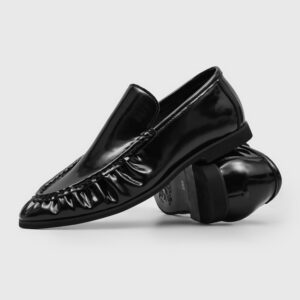 GARB Men’s Retro British-Style Loafers – Pleated Shiny Slip-On Shoes for Smart Casual & Commuter Wear
