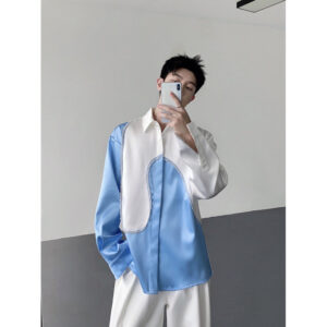 GARB Men’s Luxury Beaded Glossy Silk-Feel Contrast Shirt