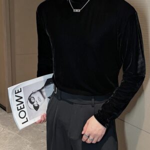 South Korea trendy brand spring half turtleneck bottoming shirt long-sleeved T-shirt men's trendy bright velvet autumn clothes inner mid-collar top